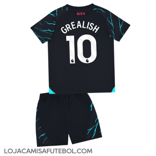 Camisa de Futebol Manchester City Jack Grealish #10 Equipamento Alternativo Infantil 2023-24 Manga Curta (+ Calças curtas)